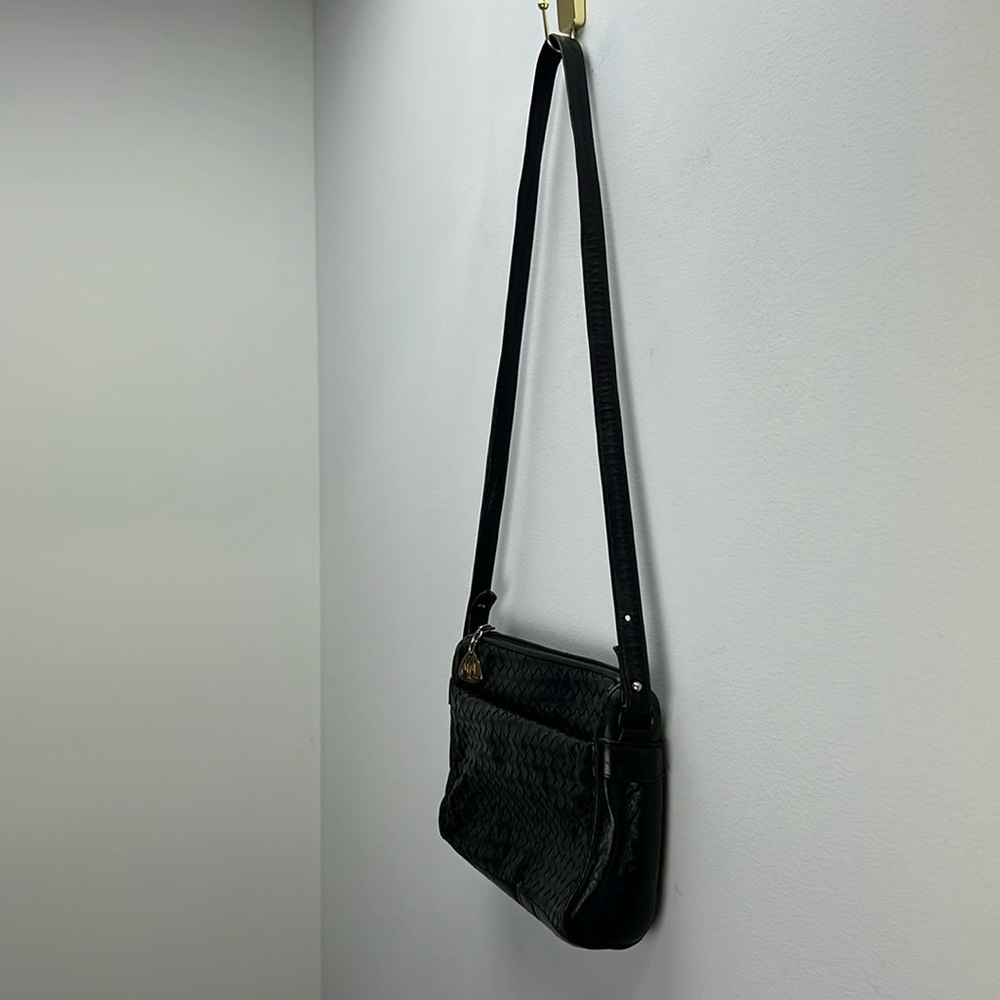 Vintage Morris Moskowitz Black Woven Leather Purse Crossbody Shoulder Bag Chic - Picture 4 of 10